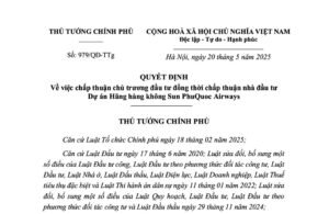 Quyết định chấp thuận đầu tư Sun PhuQuoc Airways của Thủ Tướng Chính Phủ.